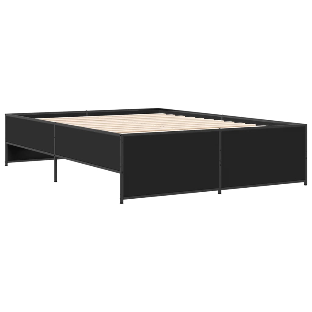 vidaXL Bedframe bewerkt hout metaal zwart 135x190 cm afbeelding