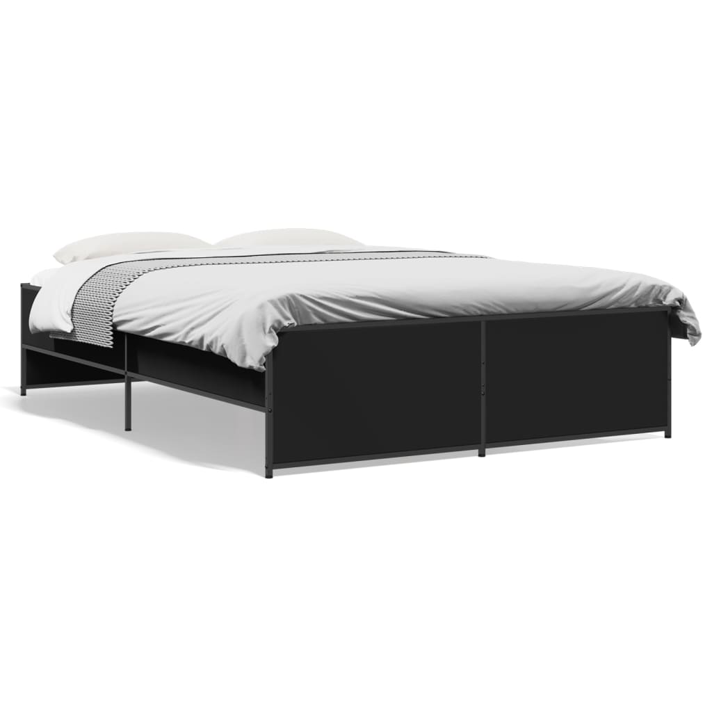 vidaXL Cadru de pat, negru, 135x190 cm, lemn prelucrat și metal