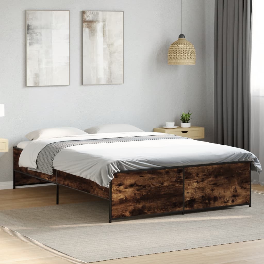 vidaXL Sängynrunko savutammi 135x190 cm tekninen puu ja metalli