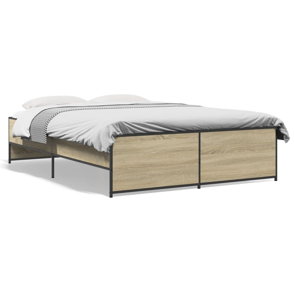 vidaXL Bedframe bewerkt hout metaal sonoma eikenkleurig 120x190 cm, foto 3