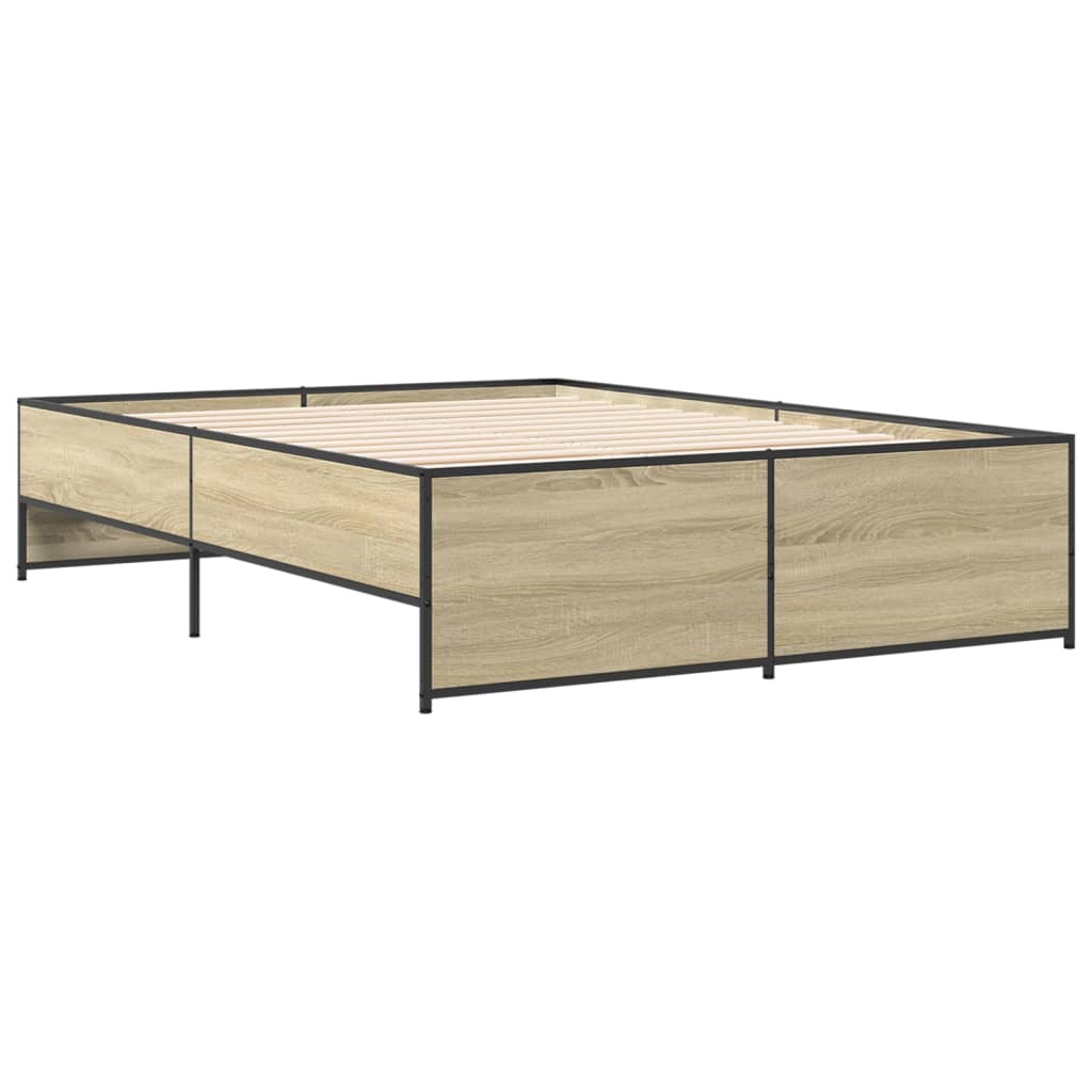vidaXL Bedframe bewerkt hout metaal sonoma eikenkleurig 120x190 cm afbeelding