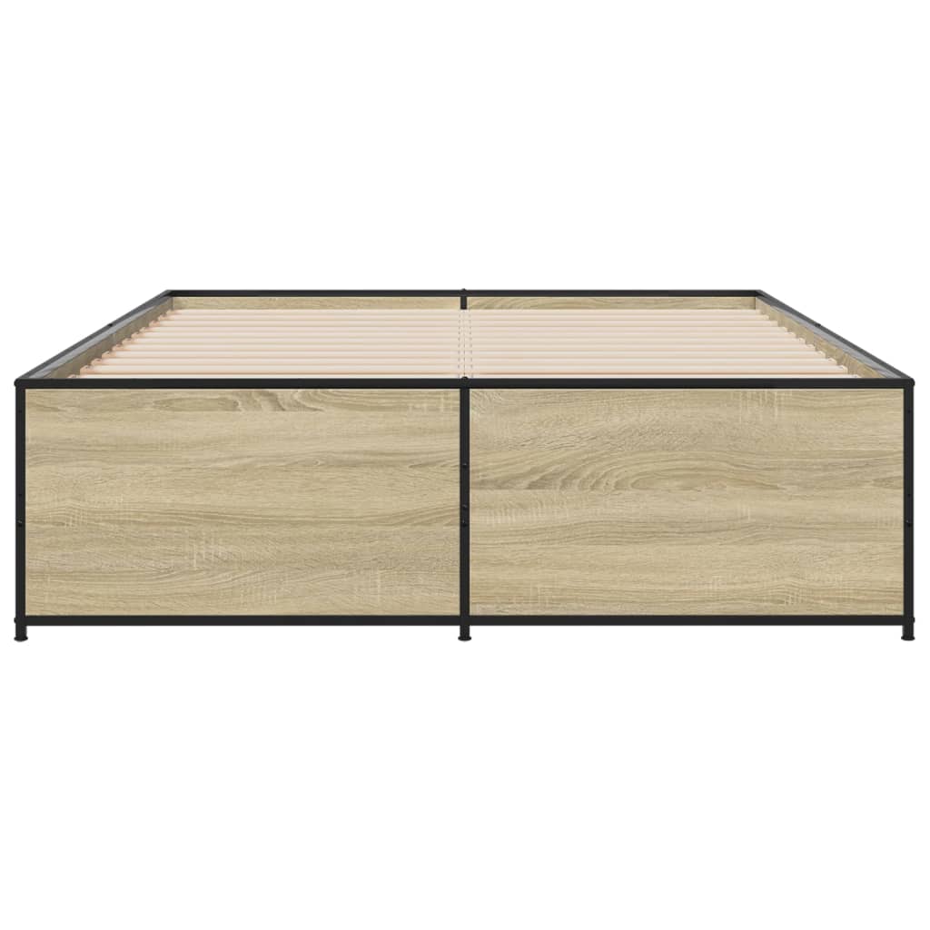 vidaXL Bedframe bewerkt hout metaal sonoma eikenkleurig 120x190 cm, foto 4