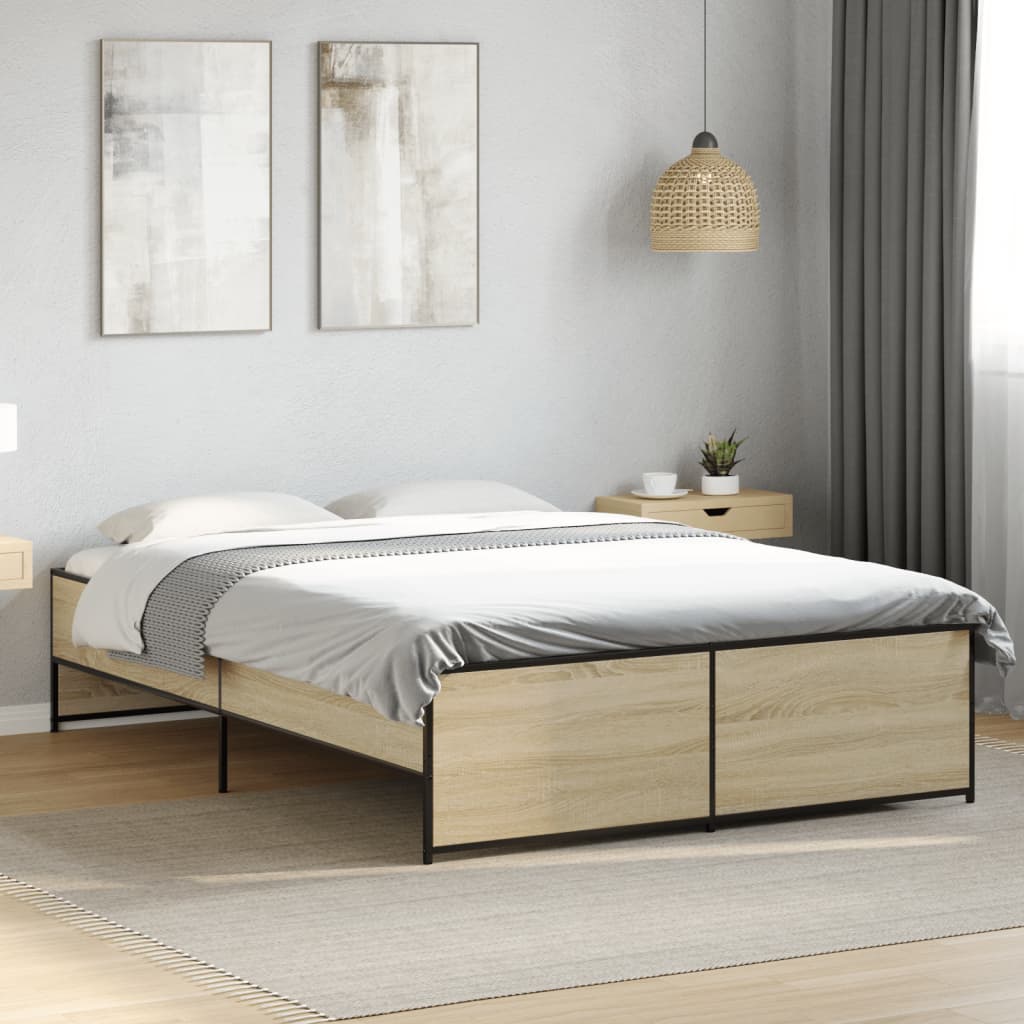 vidaXL sengestel 120x190 cm konstrueret træ og metal sonoma-eg