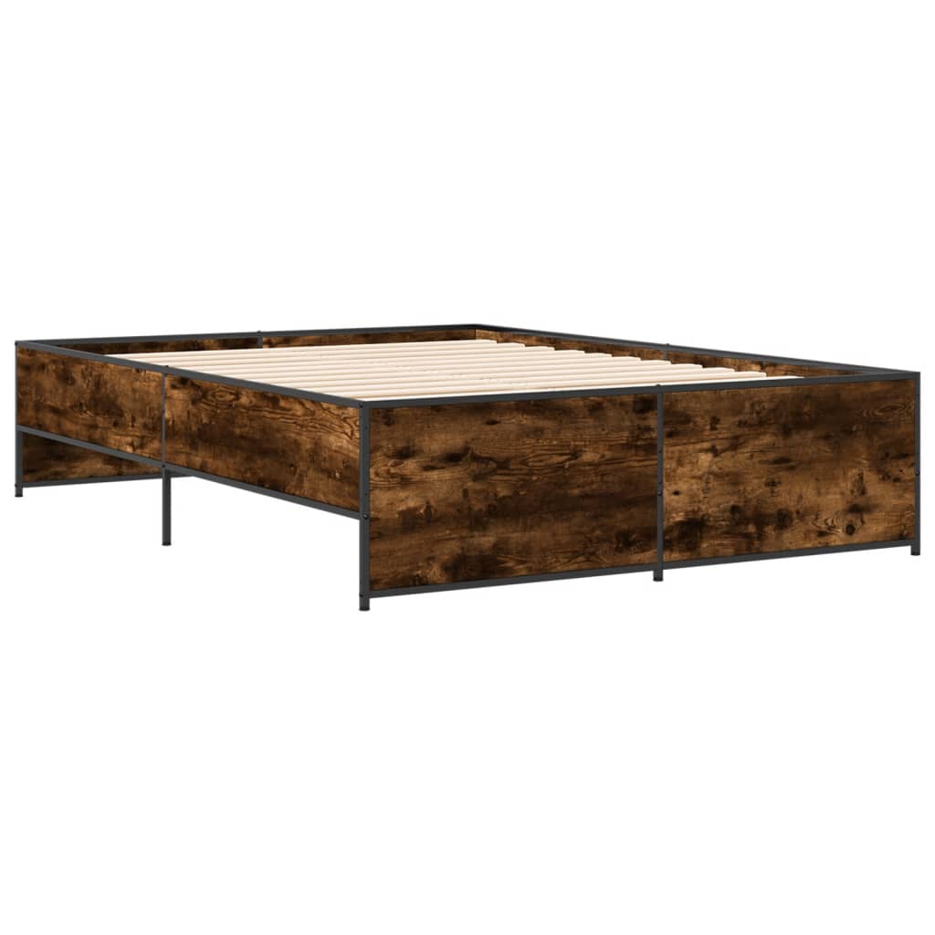 vidaXL Bedframe bewerkt hout metaal gerookt eikenkleurig 120x190 cm afbeelding