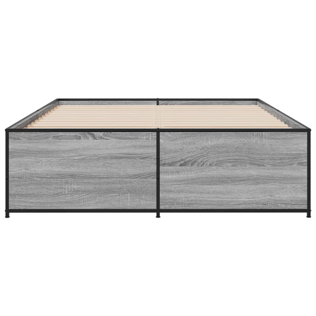 vidaXL Bedframe bewerkt hout metaal grijs sonoma eiken 120x190 cm, foto 4