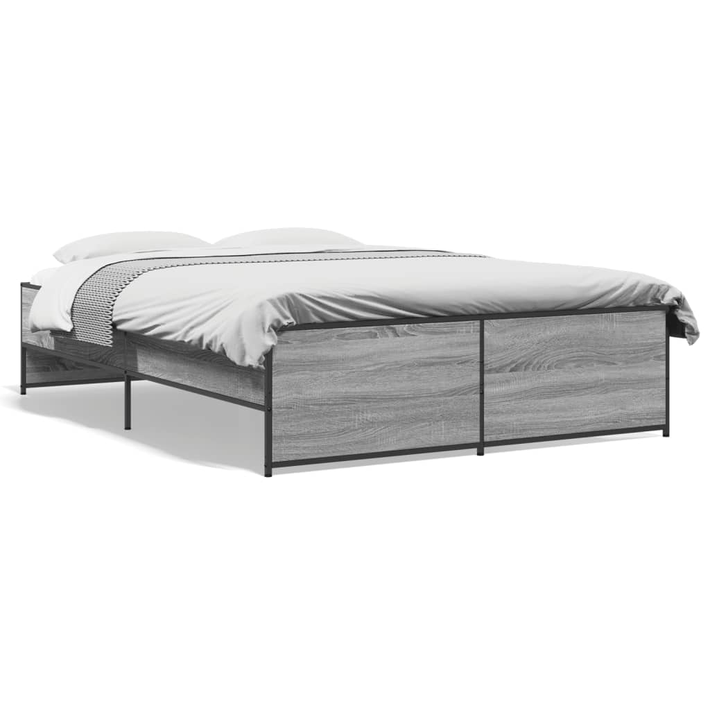 vidaXL Cadru de pat, gri sonoma, 120x190 cm, lemn prelucrat și metal