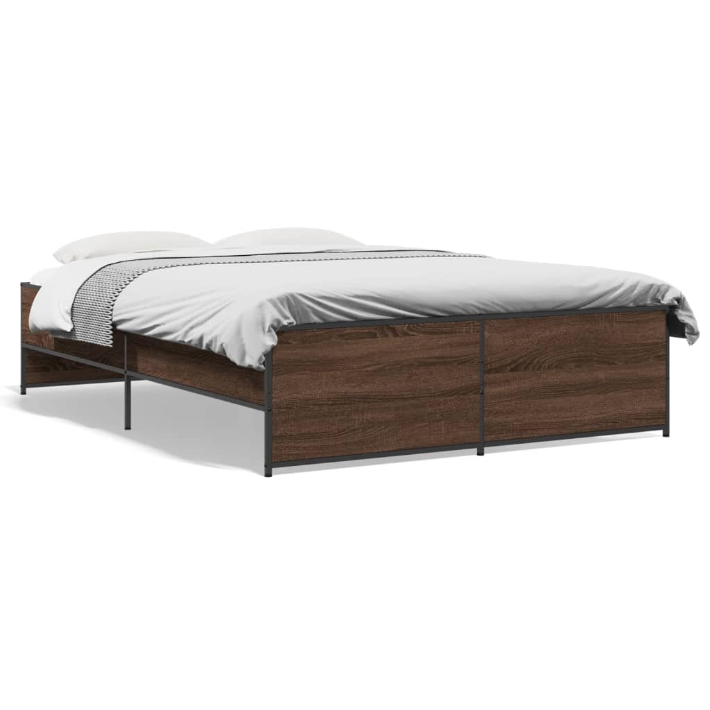 vidaXL Cadru de pat, stejar maro, 120x190 cm, lemn prelucrat și metal
