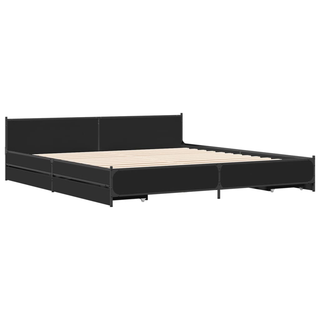 vidaXL Bedframe met lades bewerkt hout zwart 200x200 cm afbeelding