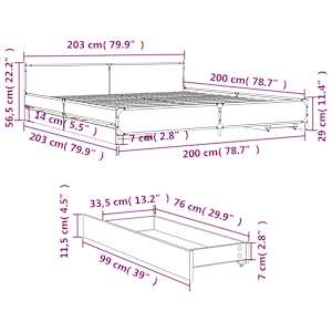 Rám postele se zásuvkami černý 200 x 200 cm kompozitní dřevo - obrázek 10