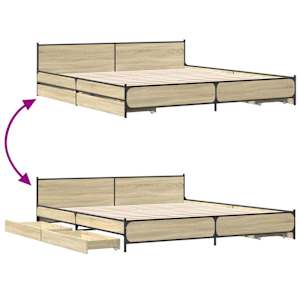 Rám postele se zásuvkami dub sonoma 200x200 cm kompozitní dřevo - obrázek 7