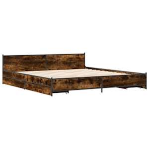 Rám postele se zásuvkami kouřový dub 200 x 200 cm kompozit - obrázek 3