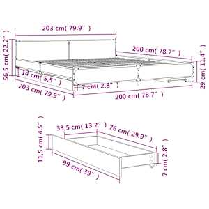 Rám postele se zásuvkami kouřový dub 200 x 200 cm kompozit - obrázek 10