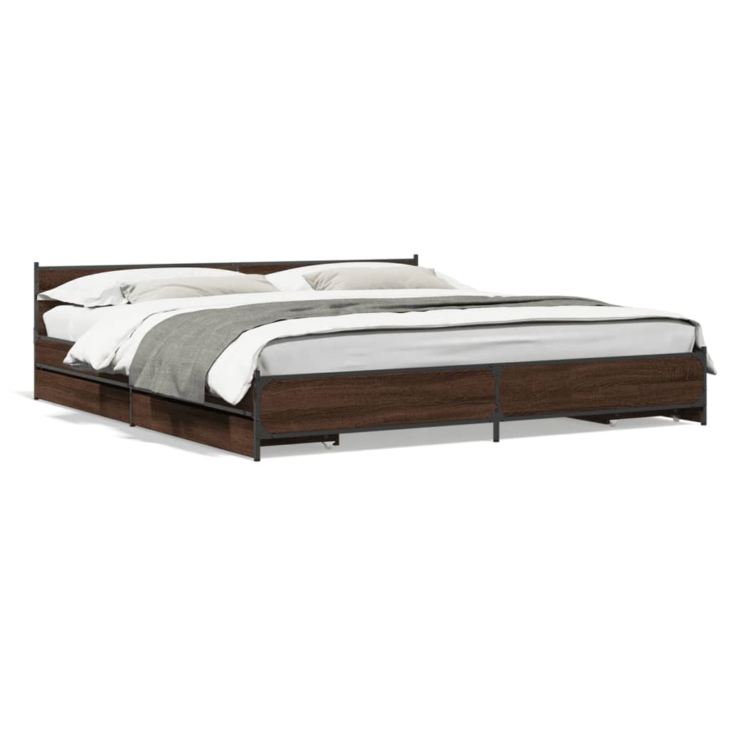vidaXL Cadre de lit à tiroirs chêne marron 180x200cm bois d'ingénierie
