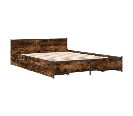 vidaXL Cadru de pat cu sertare stejar fumuriu 160x200cm lemn prelucrat