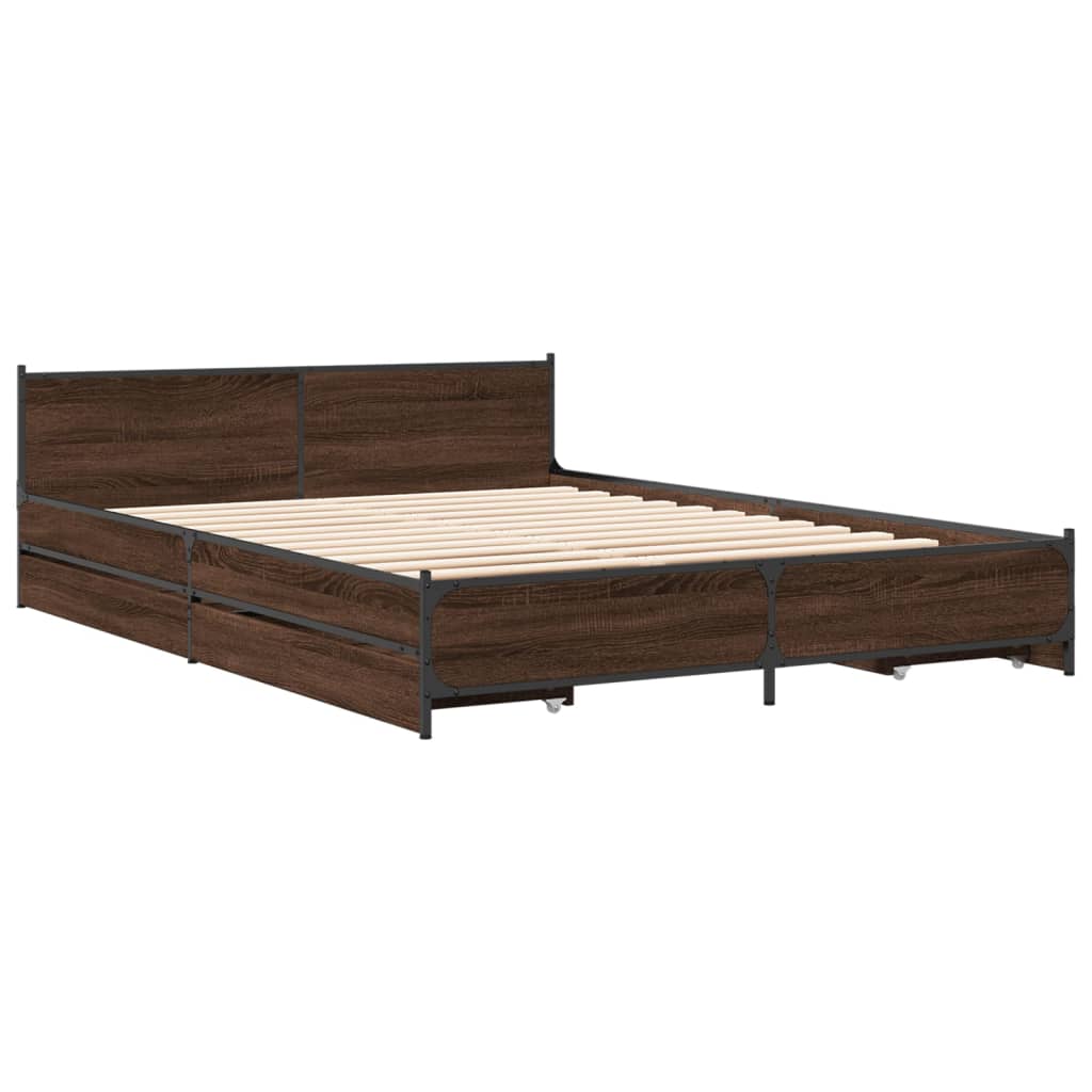vidaXL Bedframe met lades bewerkt hout bruin eikenkleur 150x200 cm afbeelding