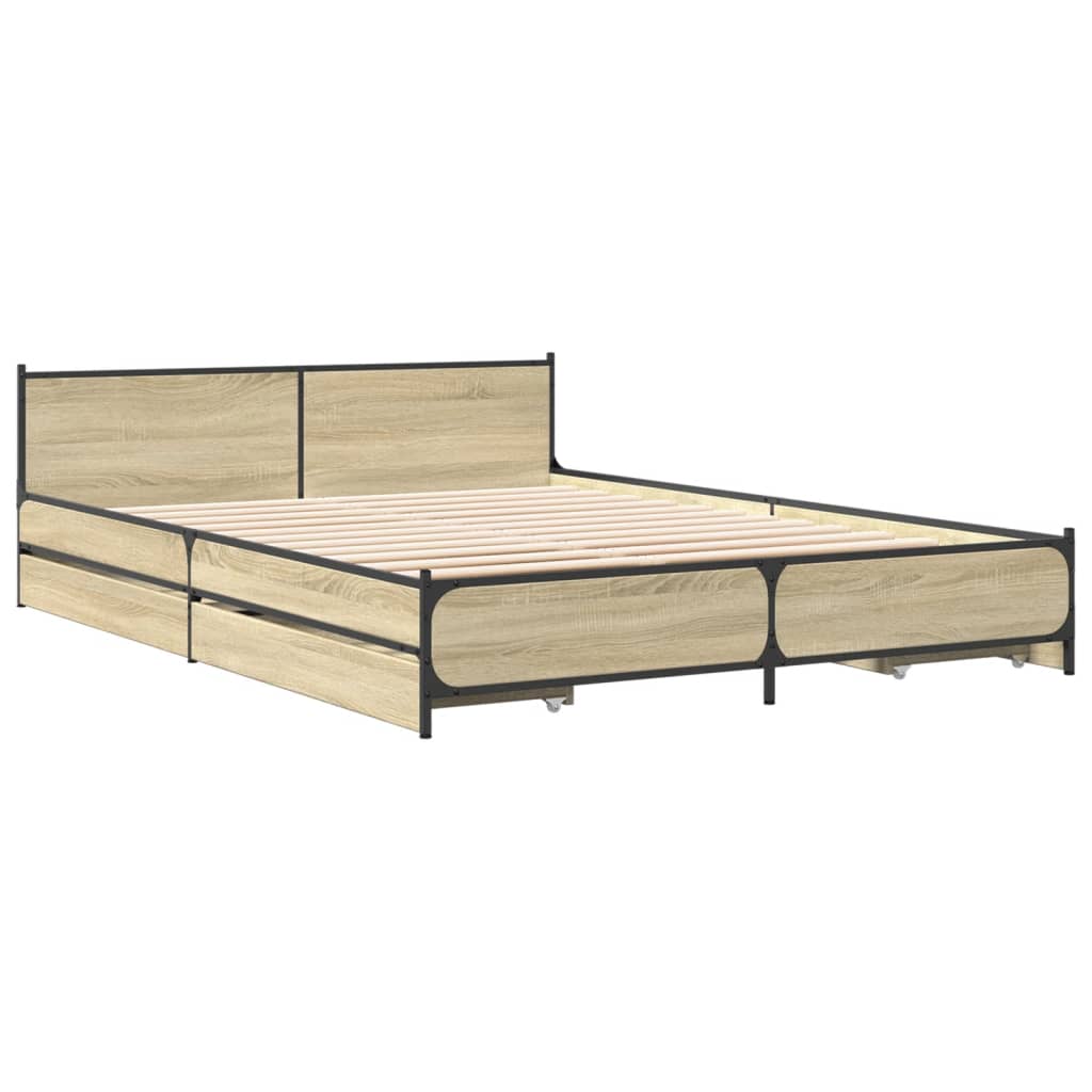 vidaXL Bedframe met lades bewerkt hout sonoma eikenkleurig 140x200 cm afbeelding