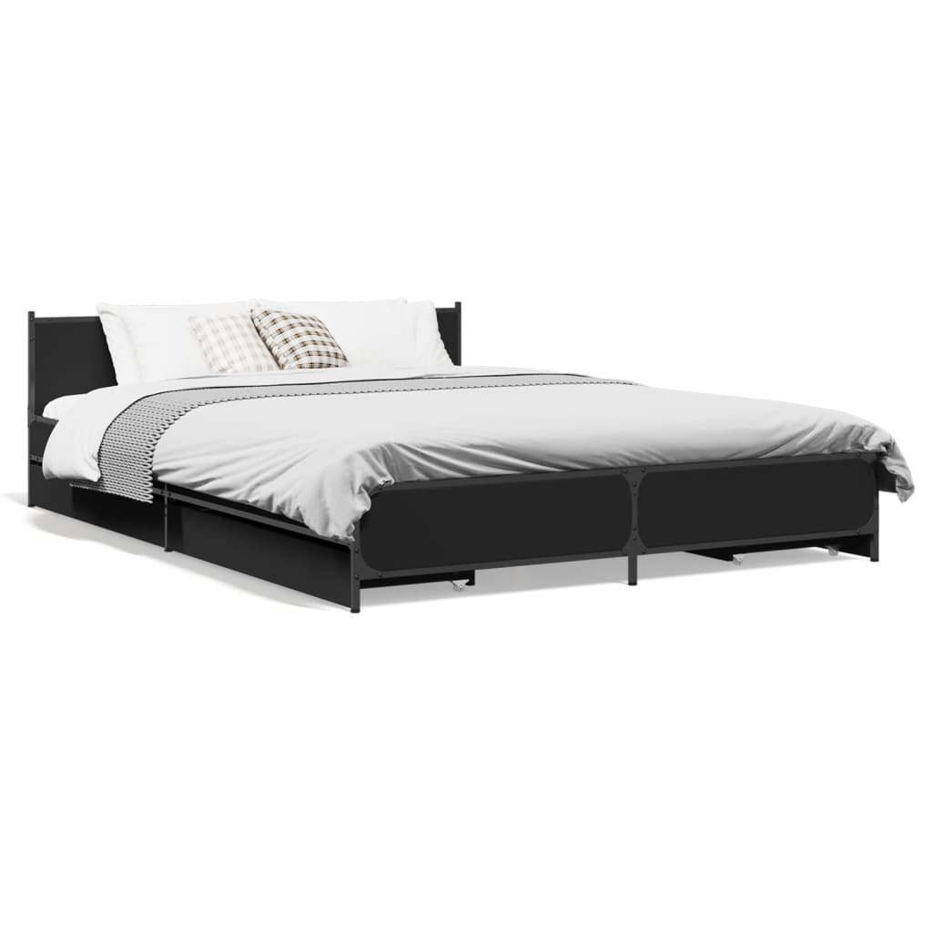 vidaXL Cadru de pat cu sertare, negru, 120x200 cm, lemn prelucrat