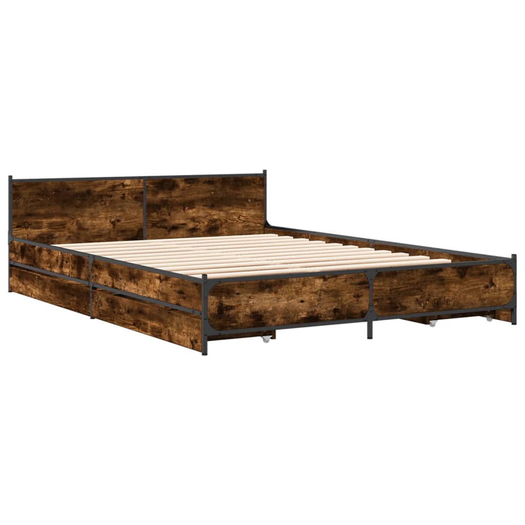 vidaXL Bedframe met lades bewerkt hout gerookt eikenkleurig 120x200 cm afbeelding