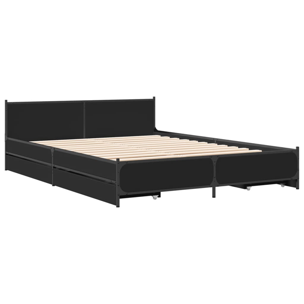 vidaXL Cadre de lit avec tiroirs sans matelas noir 140x190 cm