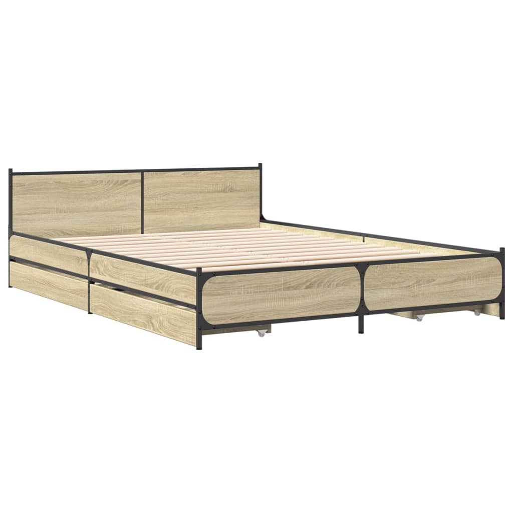 vidaXL Bedframe met lades bewerkt hout sonoma eikenkleurig 140x190 cm