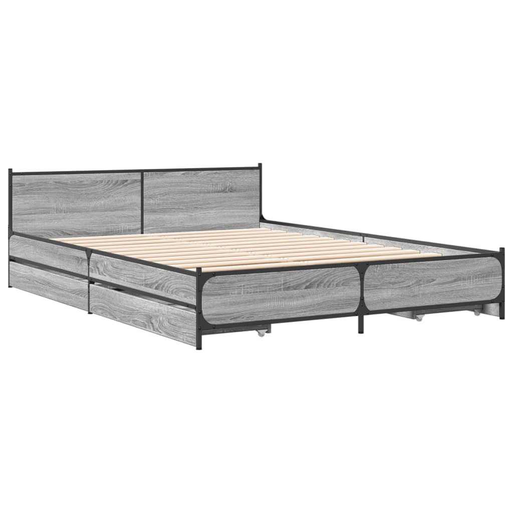 vidaXL Bed Frame with Drawers Grey Sonoma 140x190 cm Engineered Wood