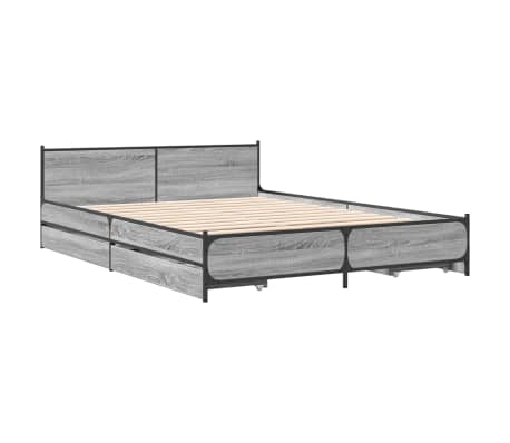 vidaXL Bed Frame with Drawers Grey Sonoma 140x190 cm Engineered Wood