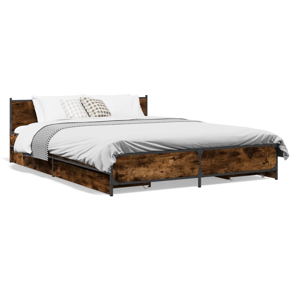 vidaXL Cadre de lit à tiroirs chêne fumé 135x190 cm bois d'ingénierie