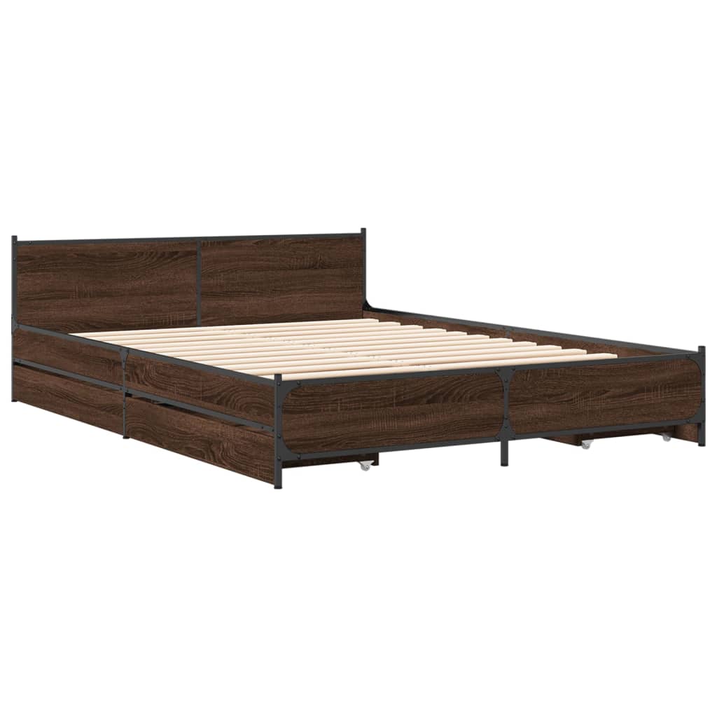 vidaXL Bedframe met lades bewerkt hout bruin eikenkleur 120x190 cm afbeelding