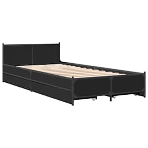 vidaXL Bed Frame Black Engineered Wood Single Bed Frame Rectangular