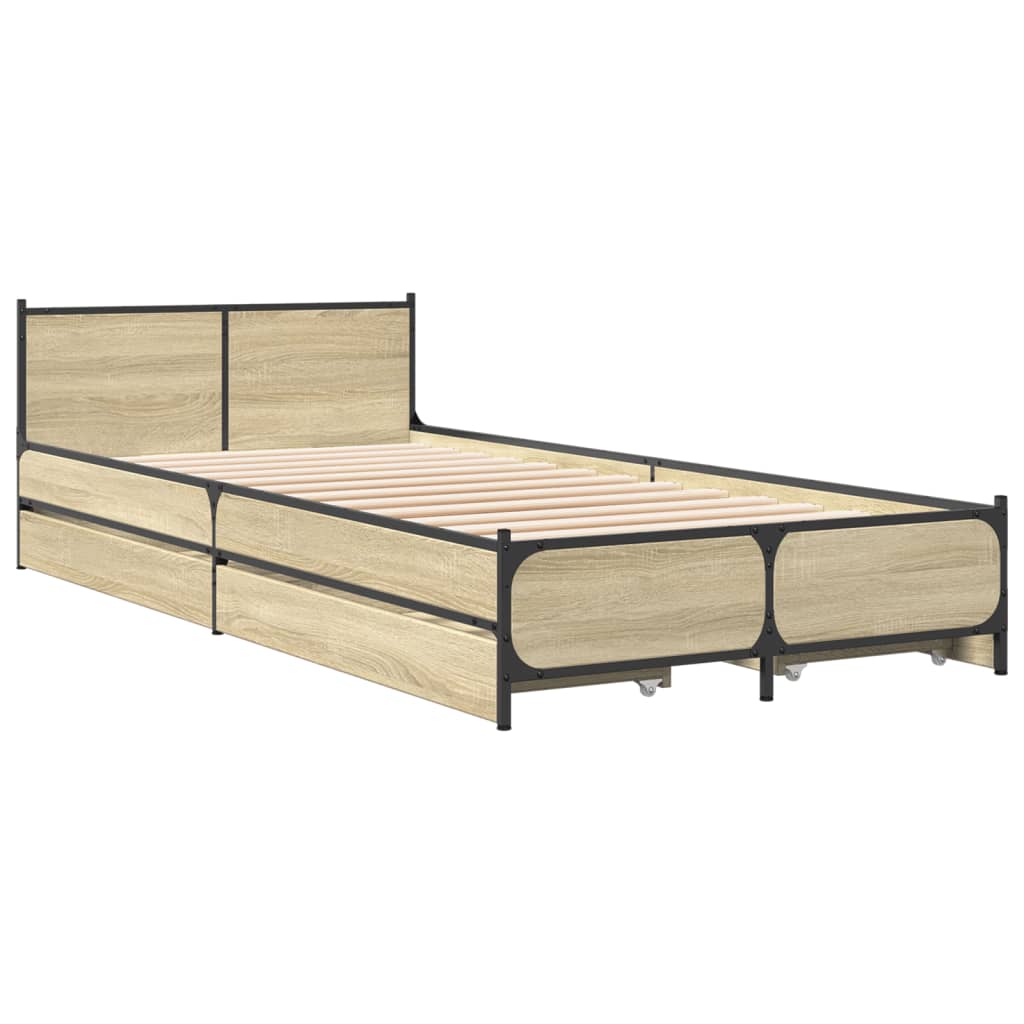 vidaXL Bedframe met lades bewerkt hout sonoma eikenkleurig 100x200 cm afbeelding