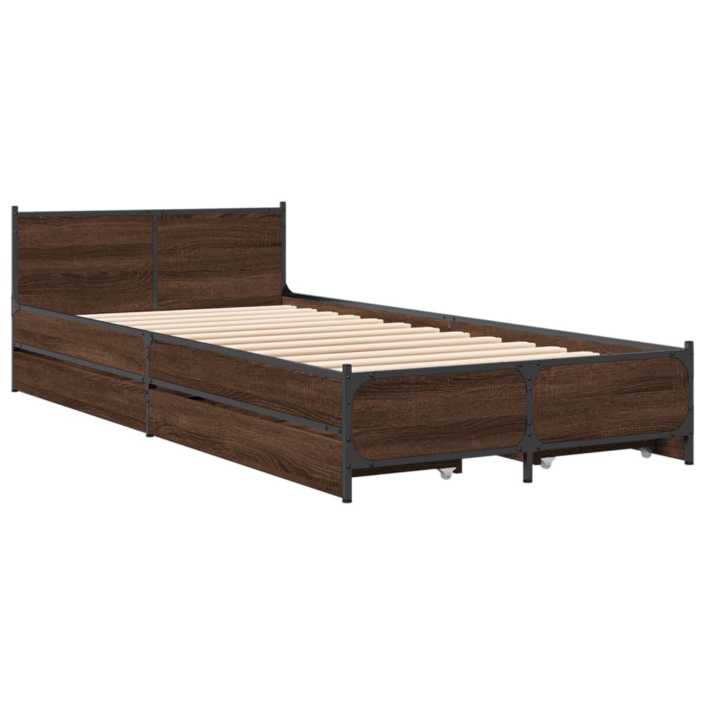 vidaXL Bedframe met lades bewerkt hout bruin eikenkleur 100x200 cm afbeelding