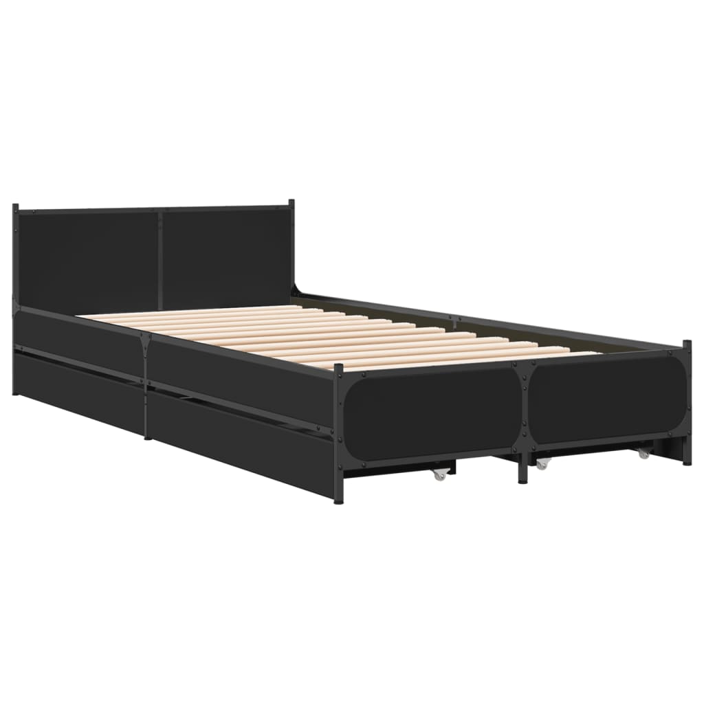 vidaXL Bedframe met lades bewerkt hout zwart 75x190 cm afbeelding