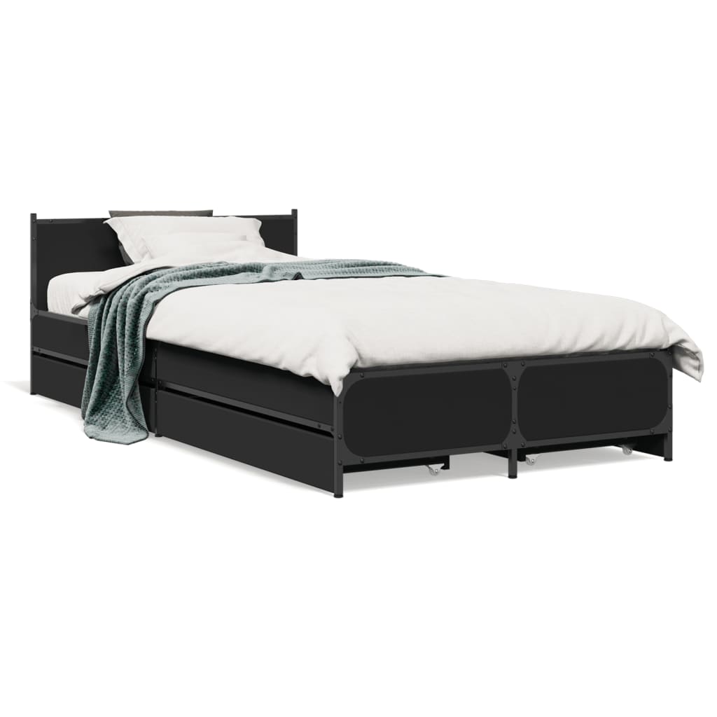 vidaXL Cadru de pat cu sertare, negru, 75x190 cm, lemn prelucrat