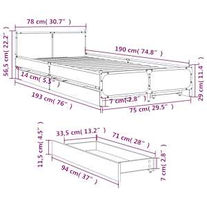 Rám postele se zásuvkami šedý sonoma 75x190 cm kompozitní dřevo - obrázek 10