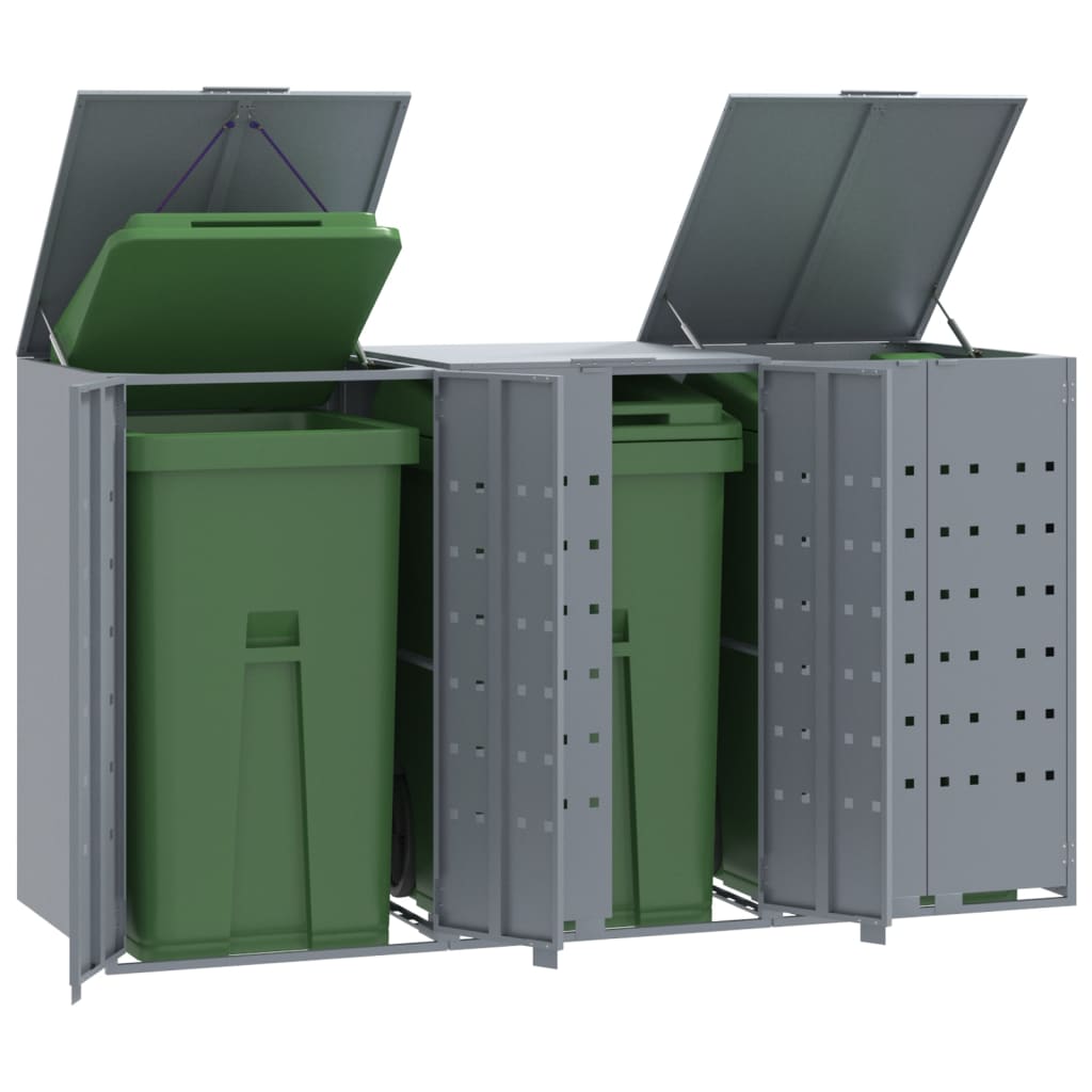 Mülltonnenbox für 3 Tonnen Grau 207x79x117 cm Stahl