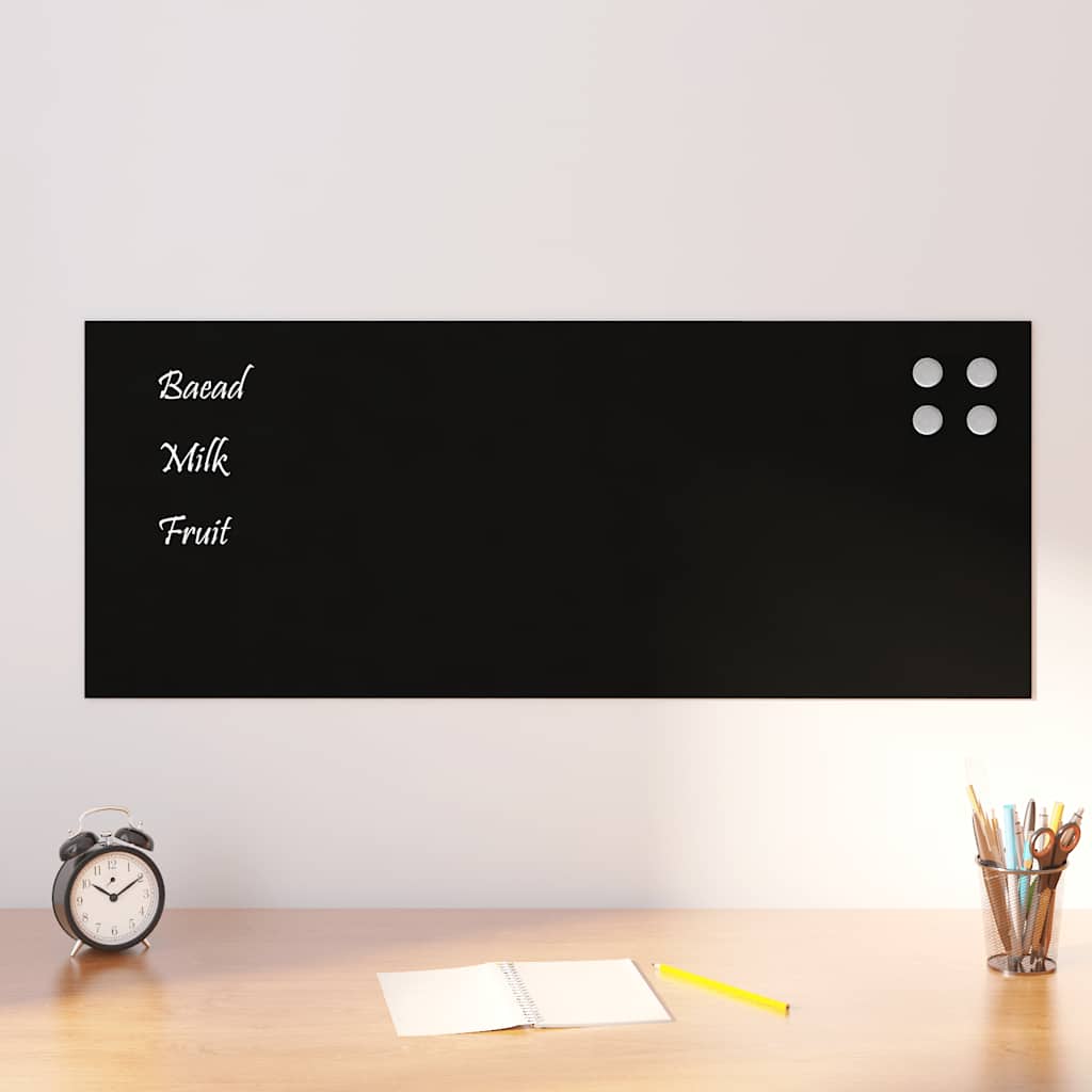 vidaXL Tablă magnetică de perete neagră 100x40 cm, sticlă securizată