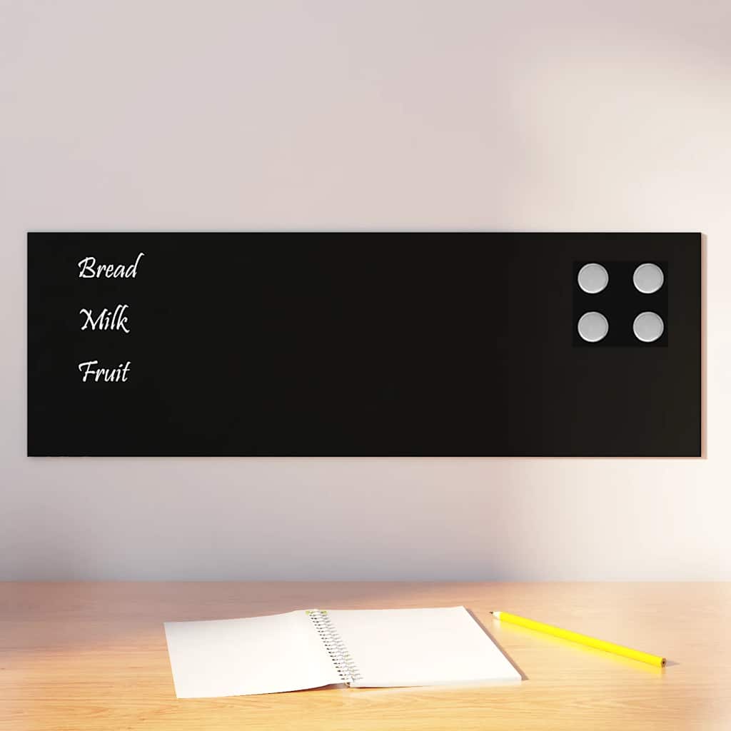 vidaXL Magnettafel Wandmontage Schwarz 60x20 cm Hartglas