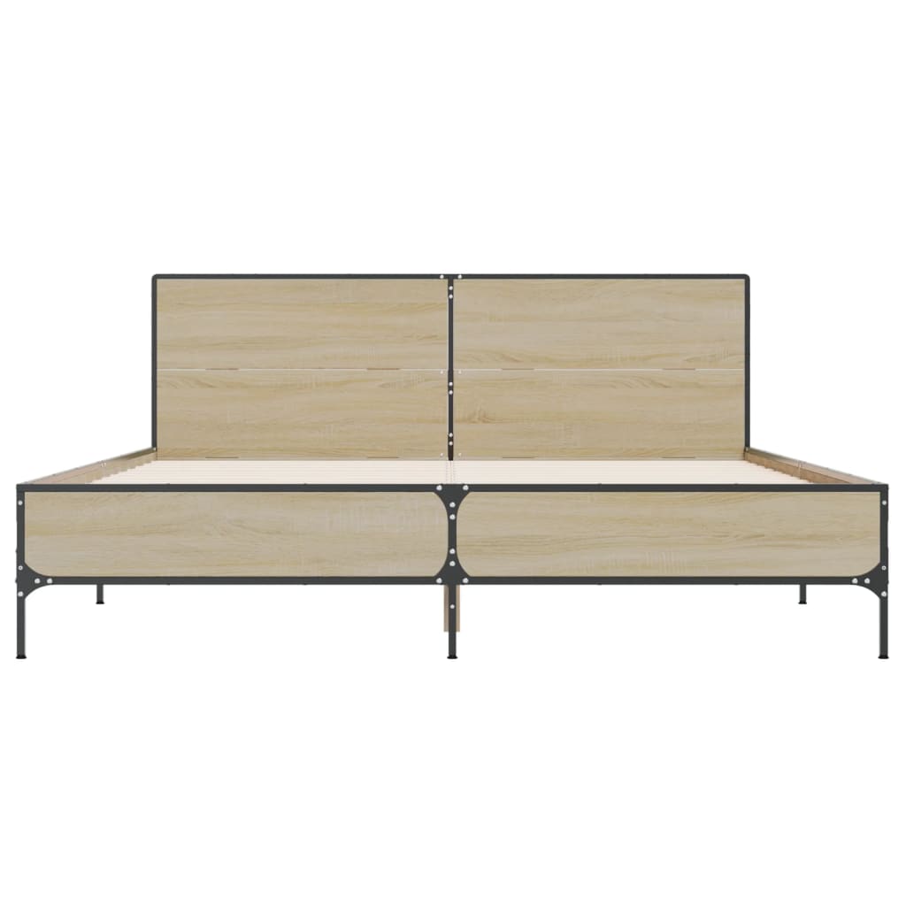 vidaXL Bedframe bewerkt hout metaal sonoma eikenkleurig 120x200 cm, foto 4