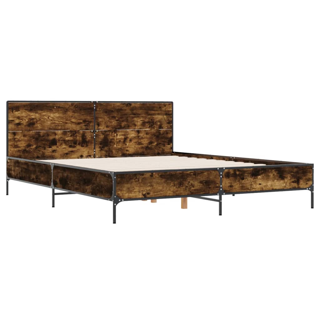 vidaXL Bedframe bewerkt hout metaal gerookt eikenkleurig 120x200 cm, foto 2