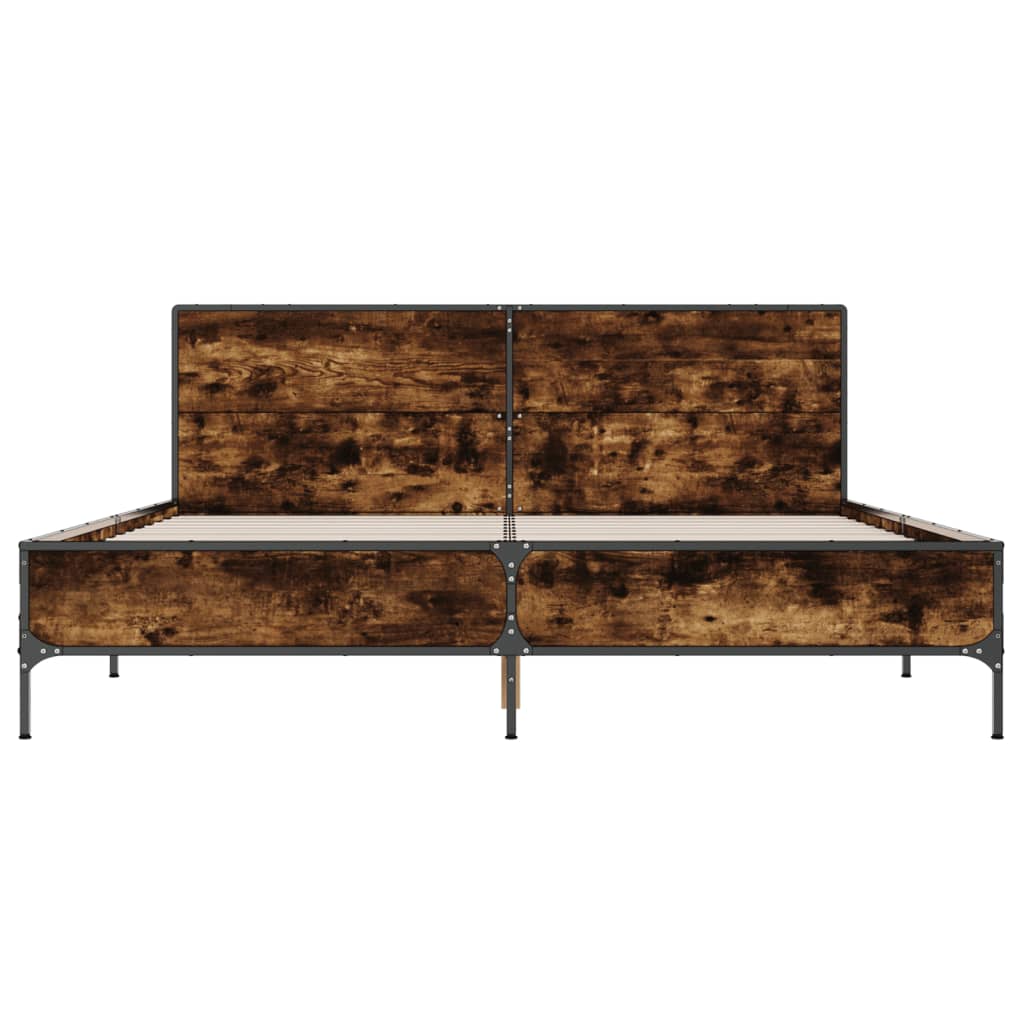 vidaXL Bedframe bewerkt hout metaal gerookt eikenkleurig 120x200 cm, foto 4