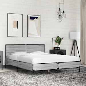 Posteljni okvir siva sonoma 120x200 cm inž. les in kovina