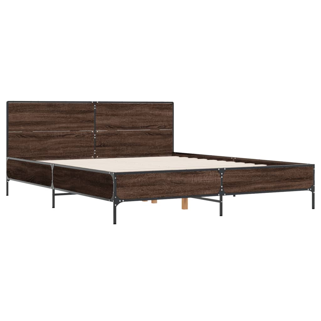 vidaXL Bedframe bewerkt hout metaal bruin eikenkleur 120x200 cm afbeelding