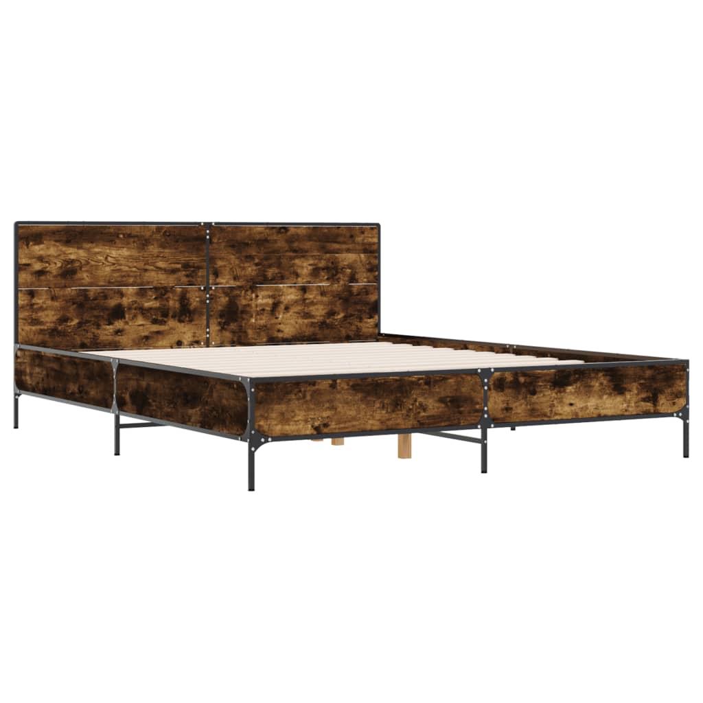 vidaXL Bedframe bewerkt hout metaal gerookt eikenkleurig 140x200 cm afbeelding