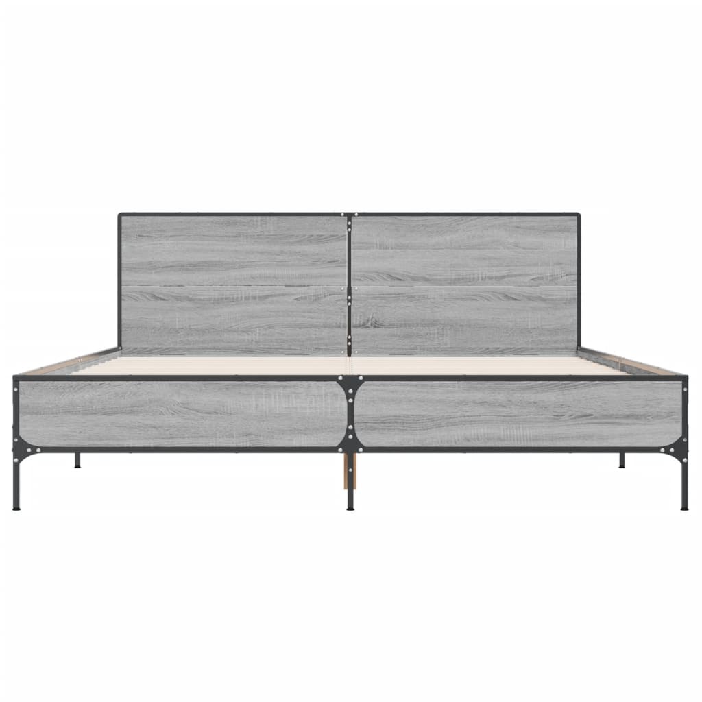vidaXL Bedframe bewerkt hout metaal grijs sonoma eiken 140x200 cm, foto 4
