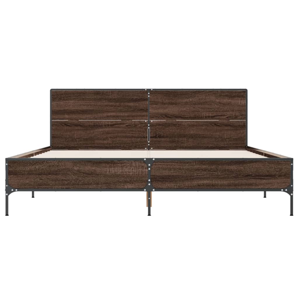 vidaXL Bedframe bewerkt hout metaal bruin eikenkleur 140x200 cm, foto 4
