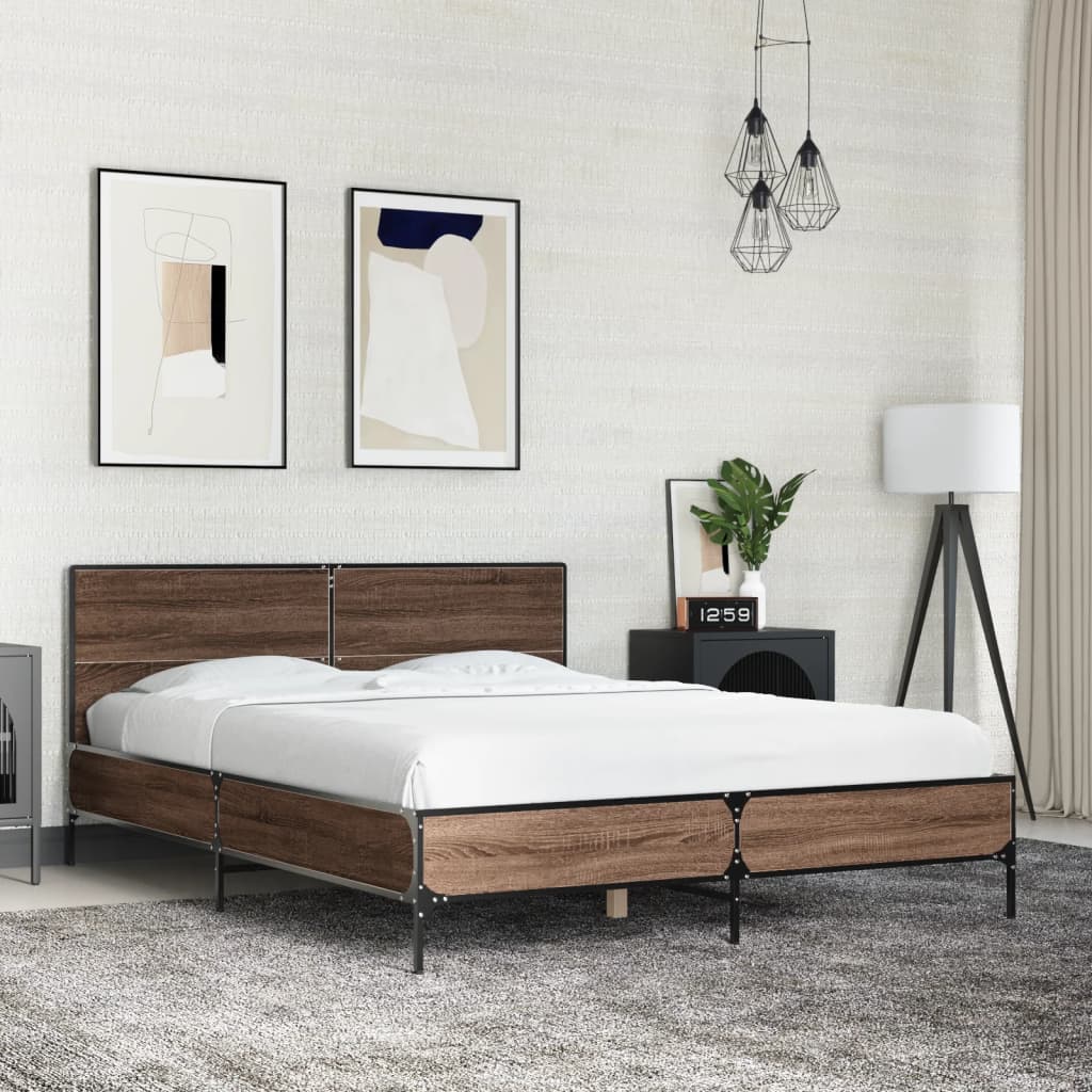 vidaXL Bettgestell Braun Eichen-Optik 140x200 cm Holzwerkstoff Metall