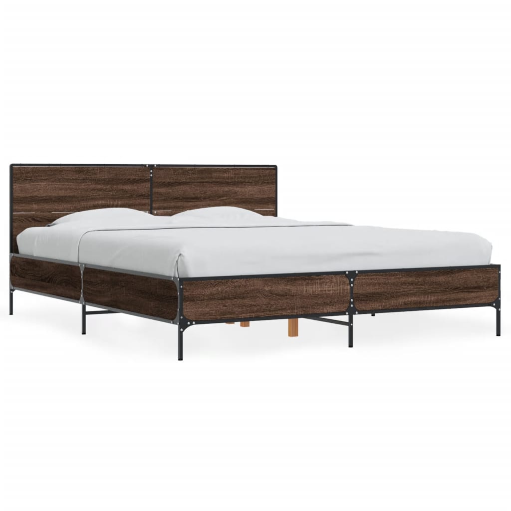 Thumbnail - vidaXL Bettgestell Braun Eichen-Optik 150x200 cm Holzwerkstoff Metall