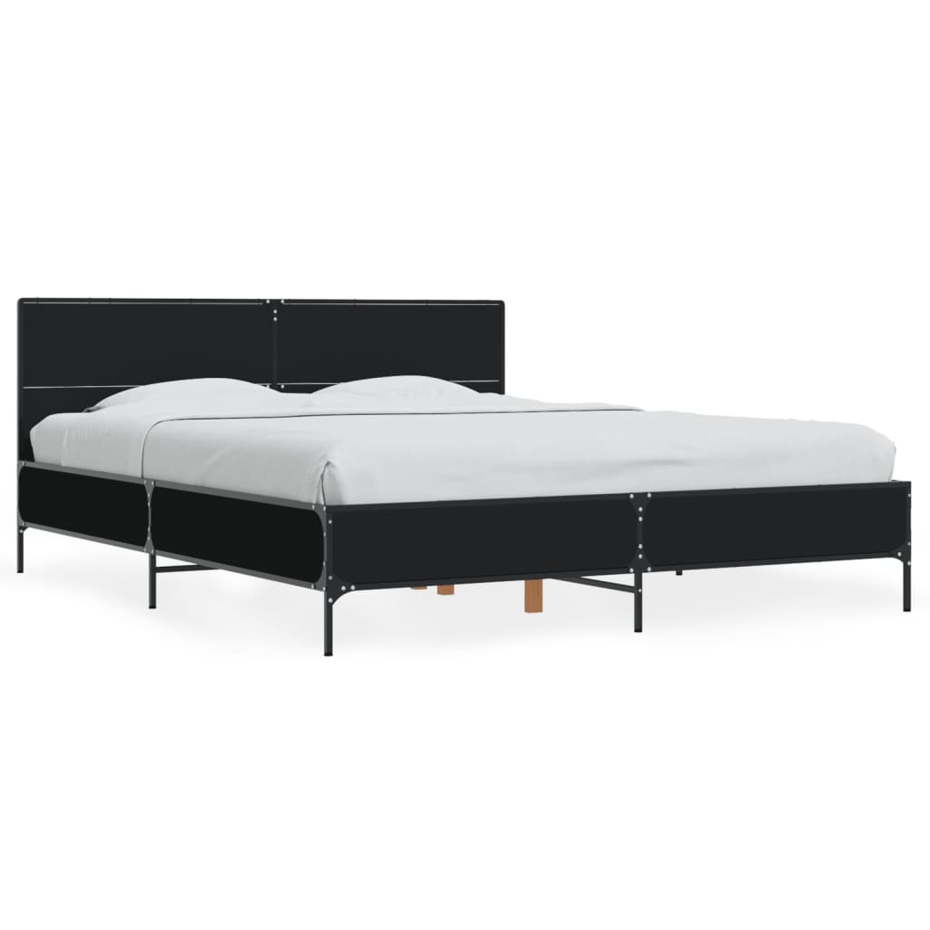 vidaXL Bedframe bewerkt hout metaal zwart 160x200 cm, foto 3