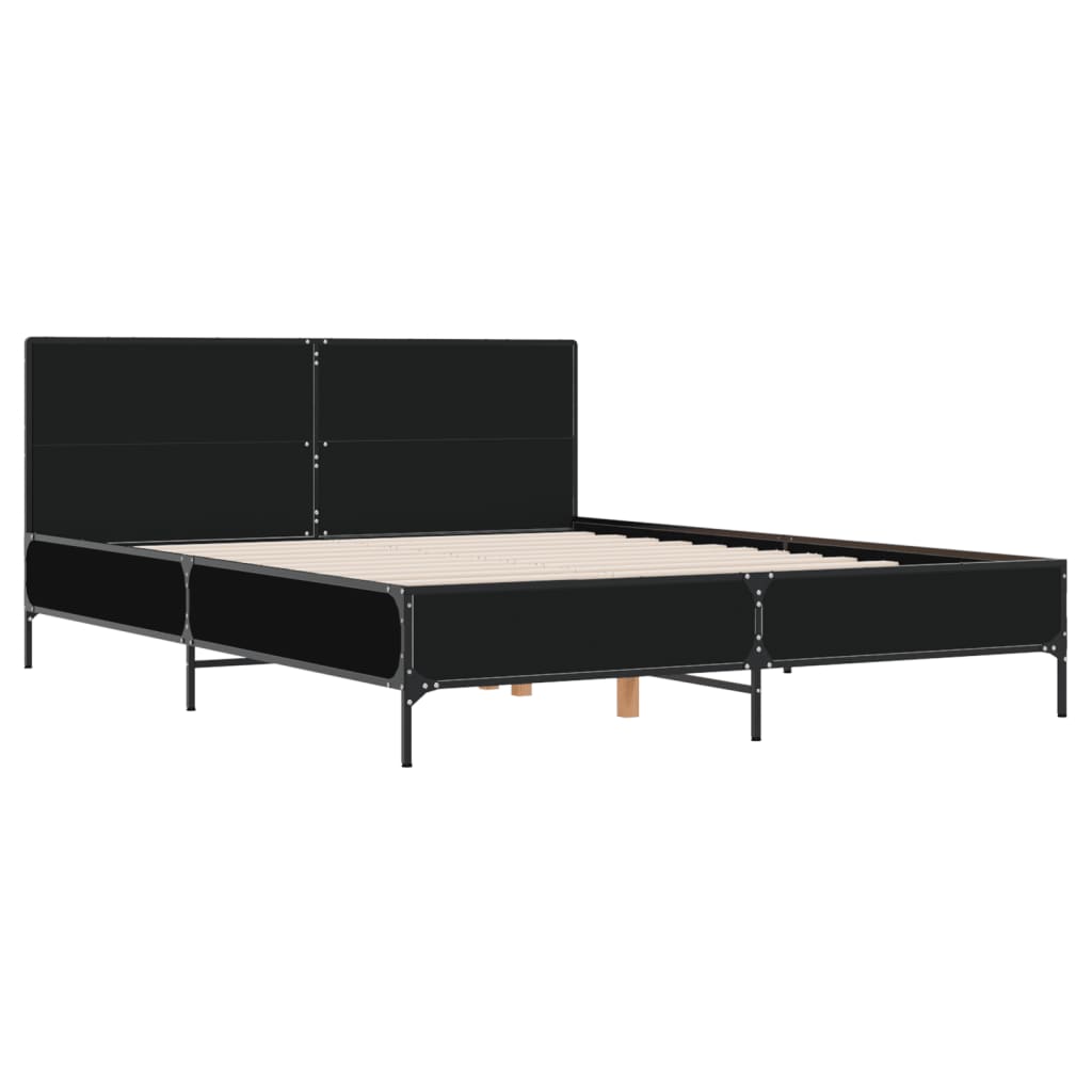 vidaXL Bedframe bewerkt hout metaal zwart 160x200 cm, foto 2