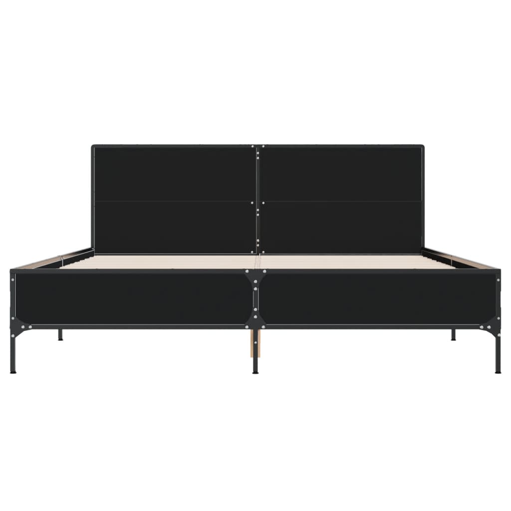 vidaXL Bedframe bewerkt hout metaal zwart 160x200 cm, foto 4